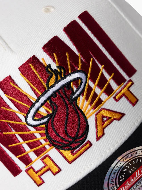 Miami Heat Hat - White Black 2-Tone Post Up MVP NBA Snapback Cap - Mitchell & Ness